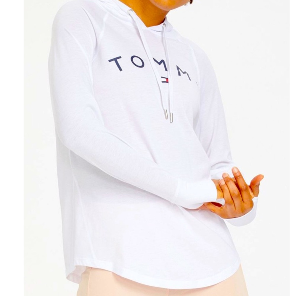 White Logo Thumb-Sleeve Raglan Hoodie